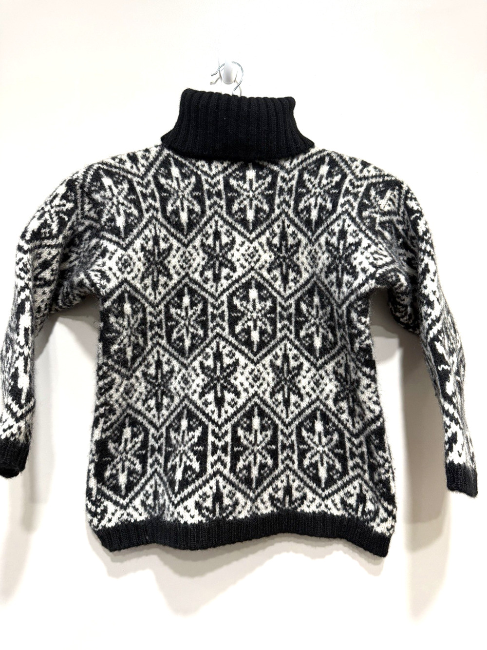 Eddie Bauer Sweater Wool White Black Nordic Fair isle Very Thick Turtleneck Sz-M